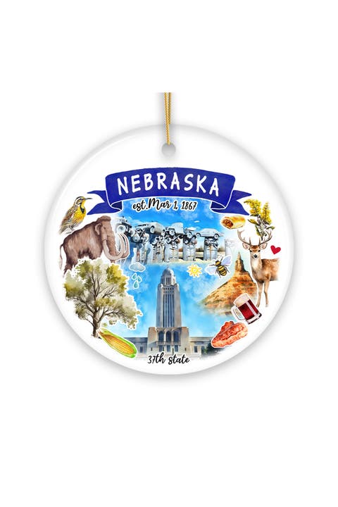 Nebraska Landmarks Watercolor Ornament - Version 2