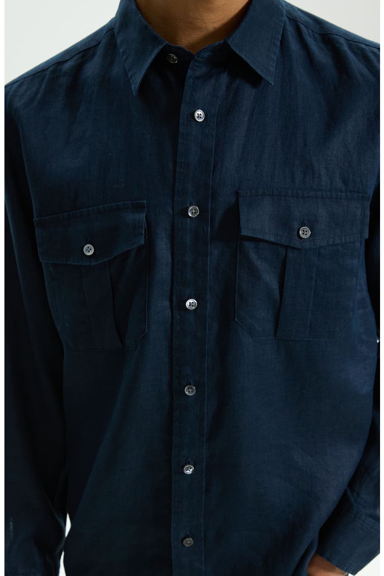 Military LS.Relaxed Linen Button-Up Shirt, Alternate, color, BALTIC