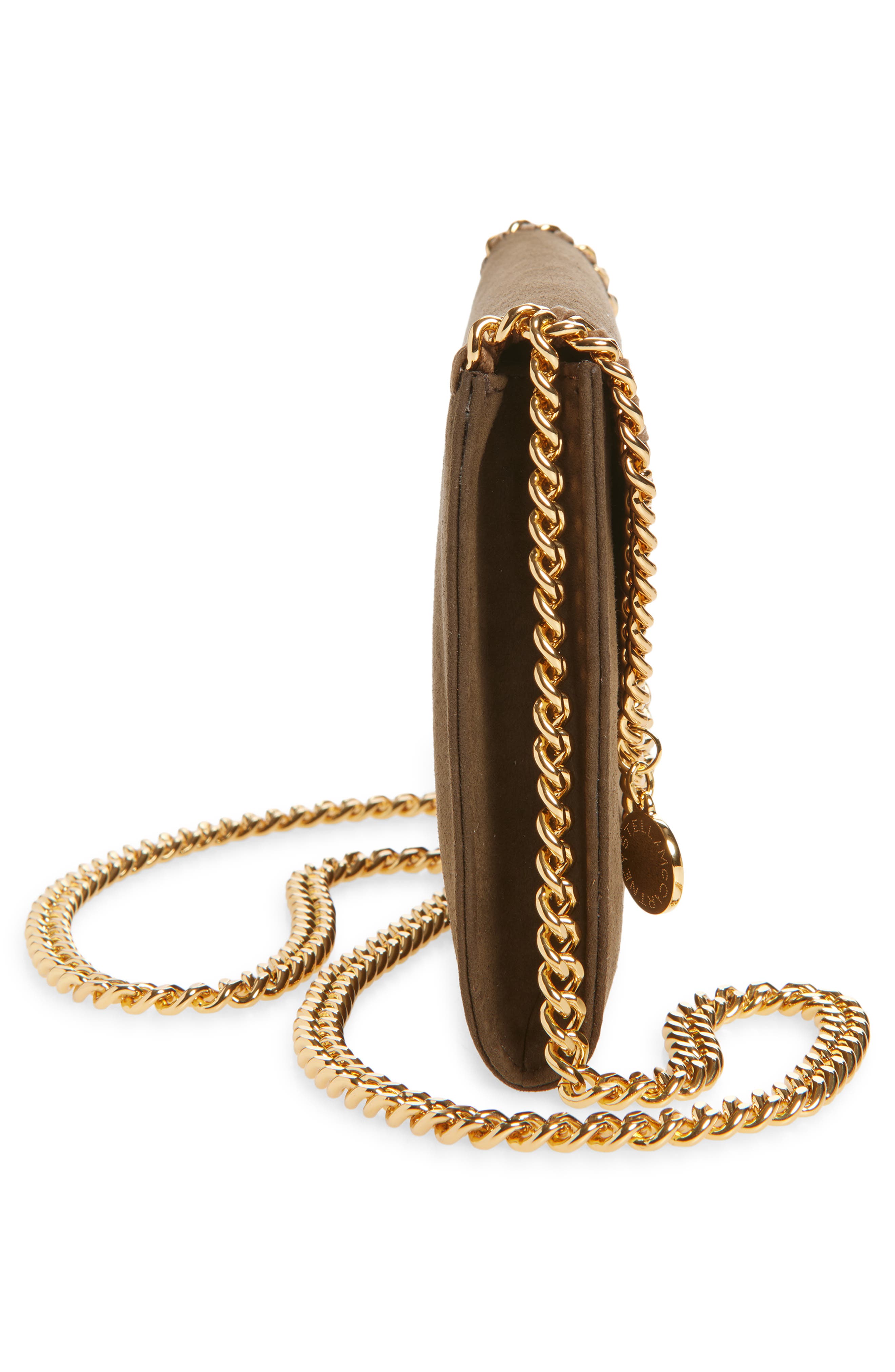 Falabella Faux Suede Wallet on a Chain, Alternate, color, MOKA
