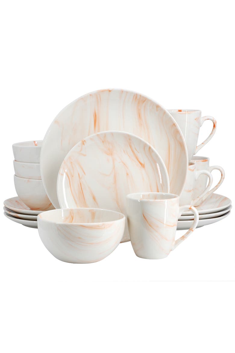 Fine Marble 16 Piece Porcelain Dinnerware Set, Main, color, Orange