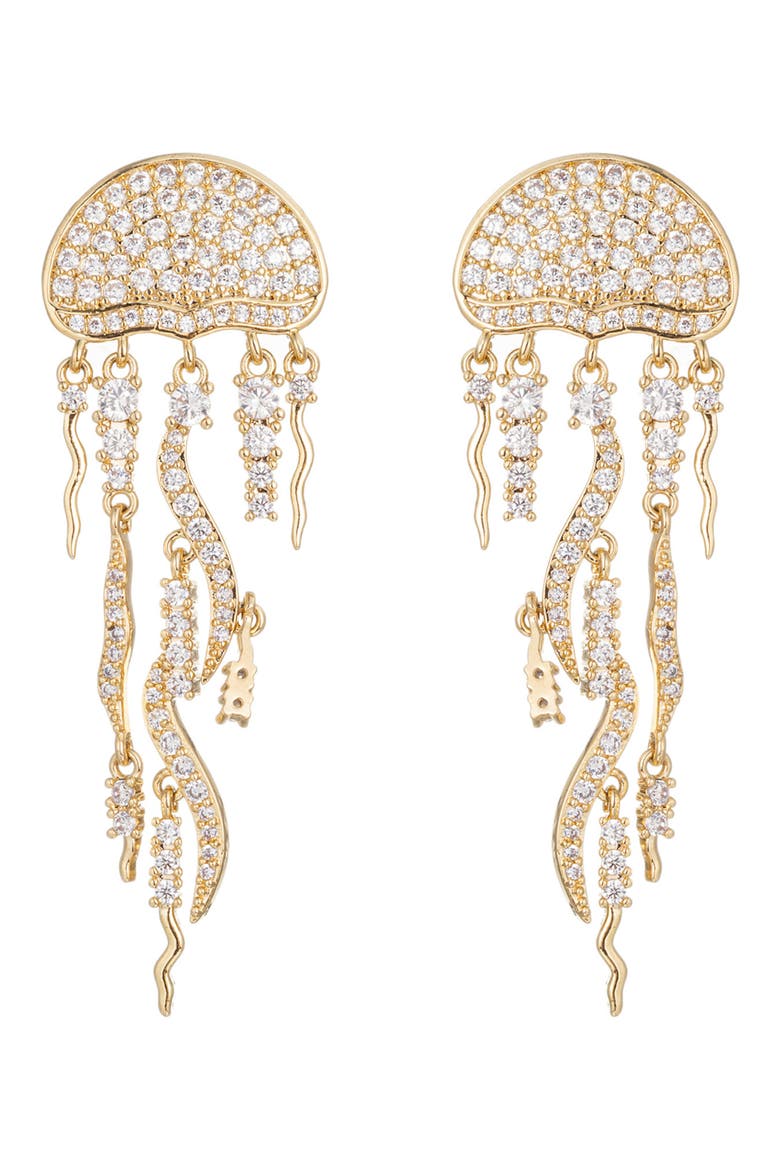 Jellyfish Cubic Zirconia Drop Earrings, Main, color, GOLD