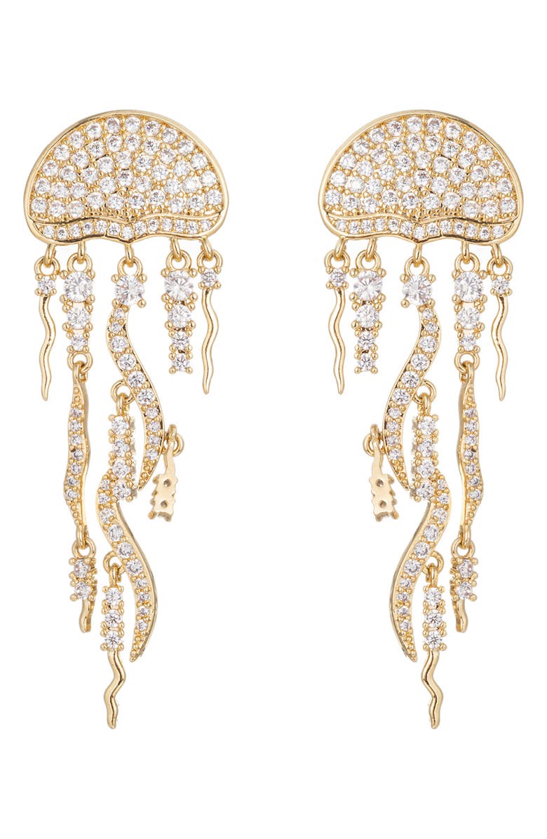 EYE CANDY LOS ANGELES Jellyfish Cubic Zirconia Drop Earrings, Main, color, Gold