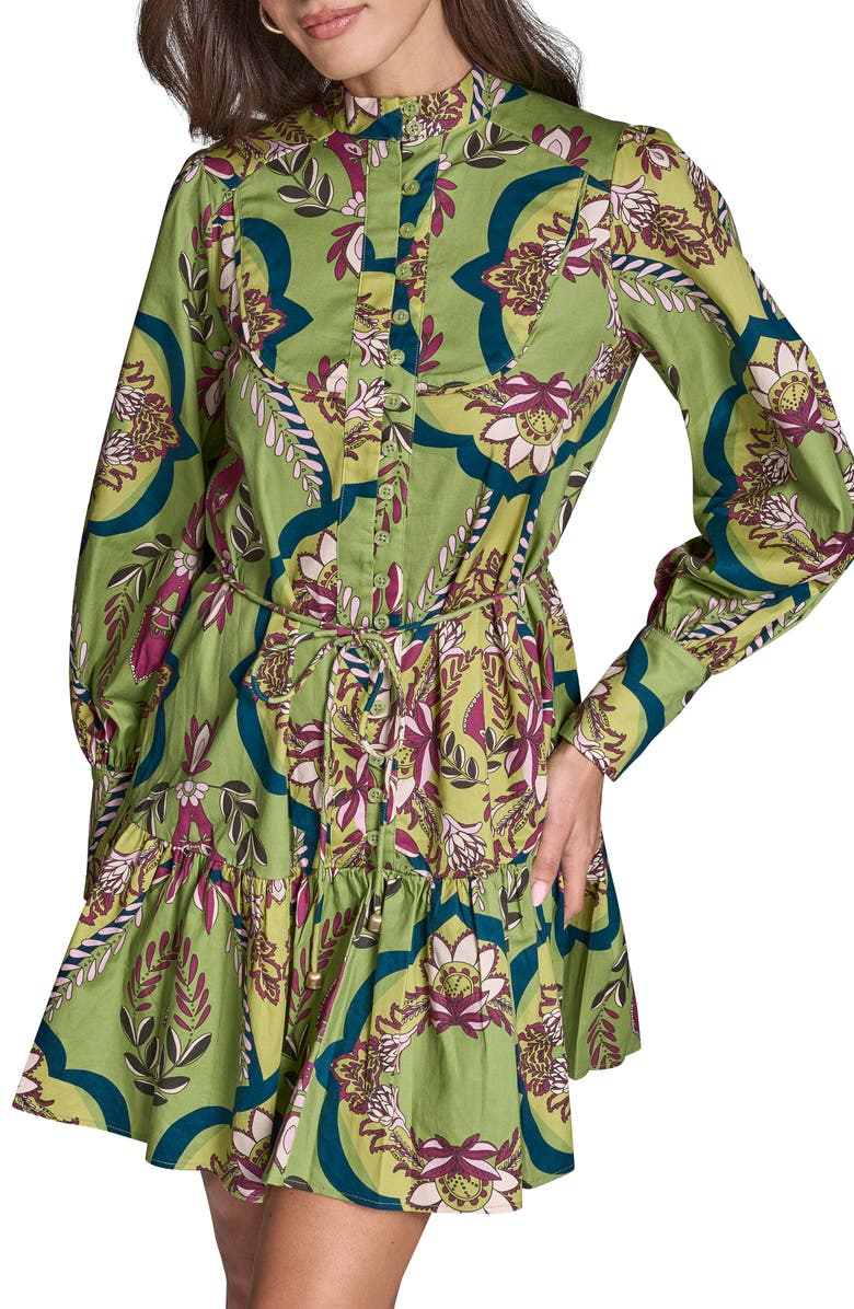 BCBG Floral Long Sleeve Shirtdress, Alternate, color, Sprout Multi