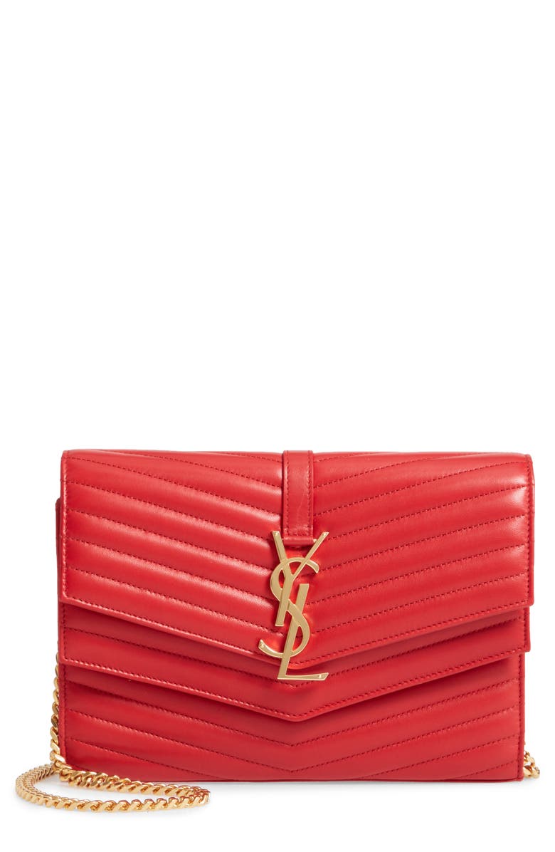 Saint Laurent Sulpice Leather Crossbody Wallet, Main, color, 