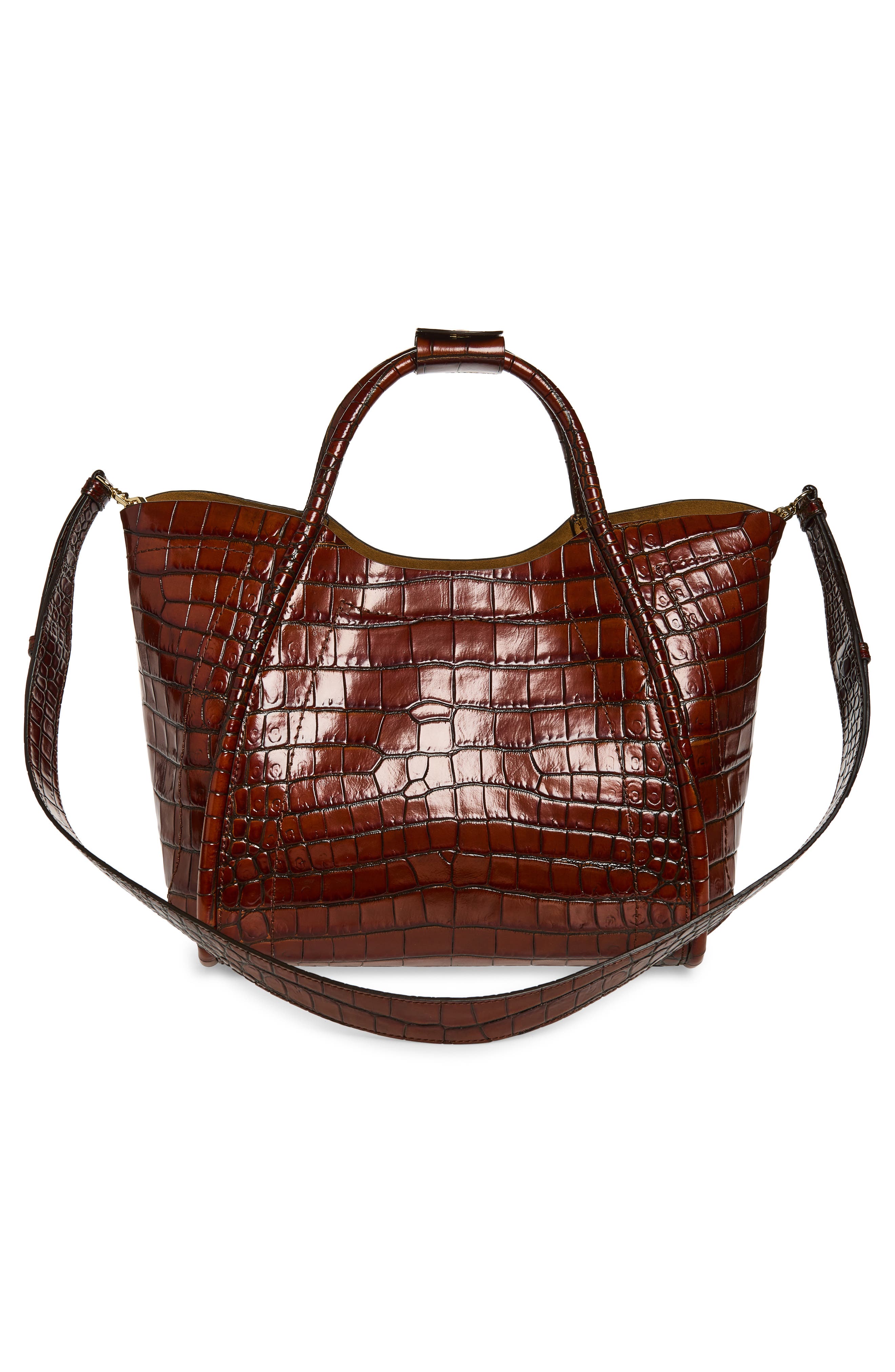 Max Mara Small Marine Croc Embossed Leather Tote, Alternate, color, Brown