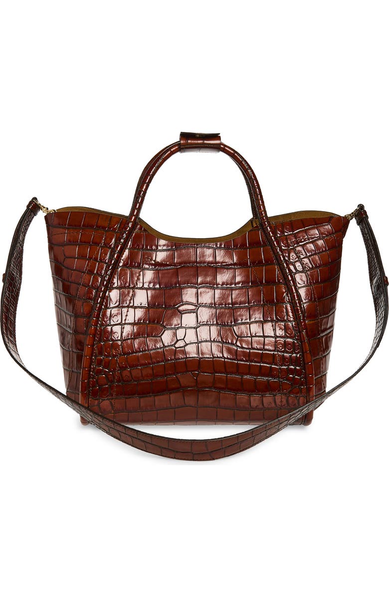 Max Mara Small Marine Croc Embossed Leather Tote, Alternate, color, Brown