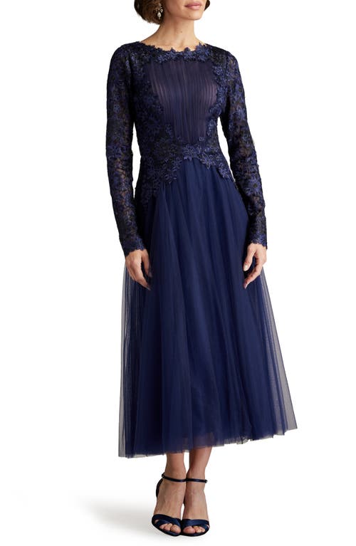 Tadashi Shoji Embroidered Long Sleeve Fit & Flare Cocktail Dress in Midnight 