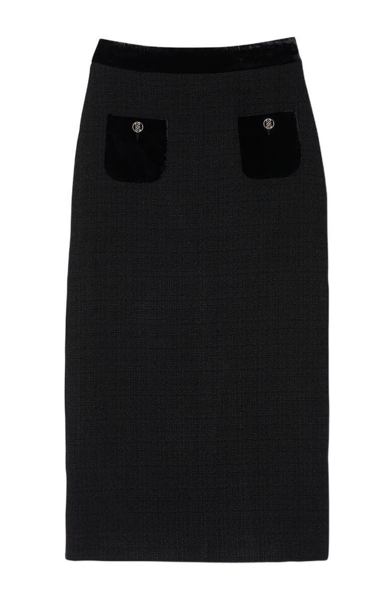SANDRO Tweed and velvet maxi skirt, Alternate, color, 