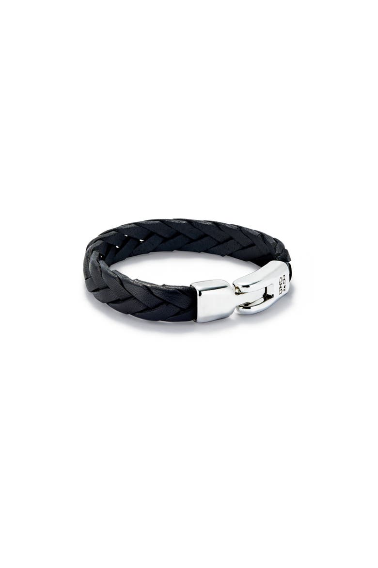 Braided Leather Clasp Bracelet, Alternate, color, Black