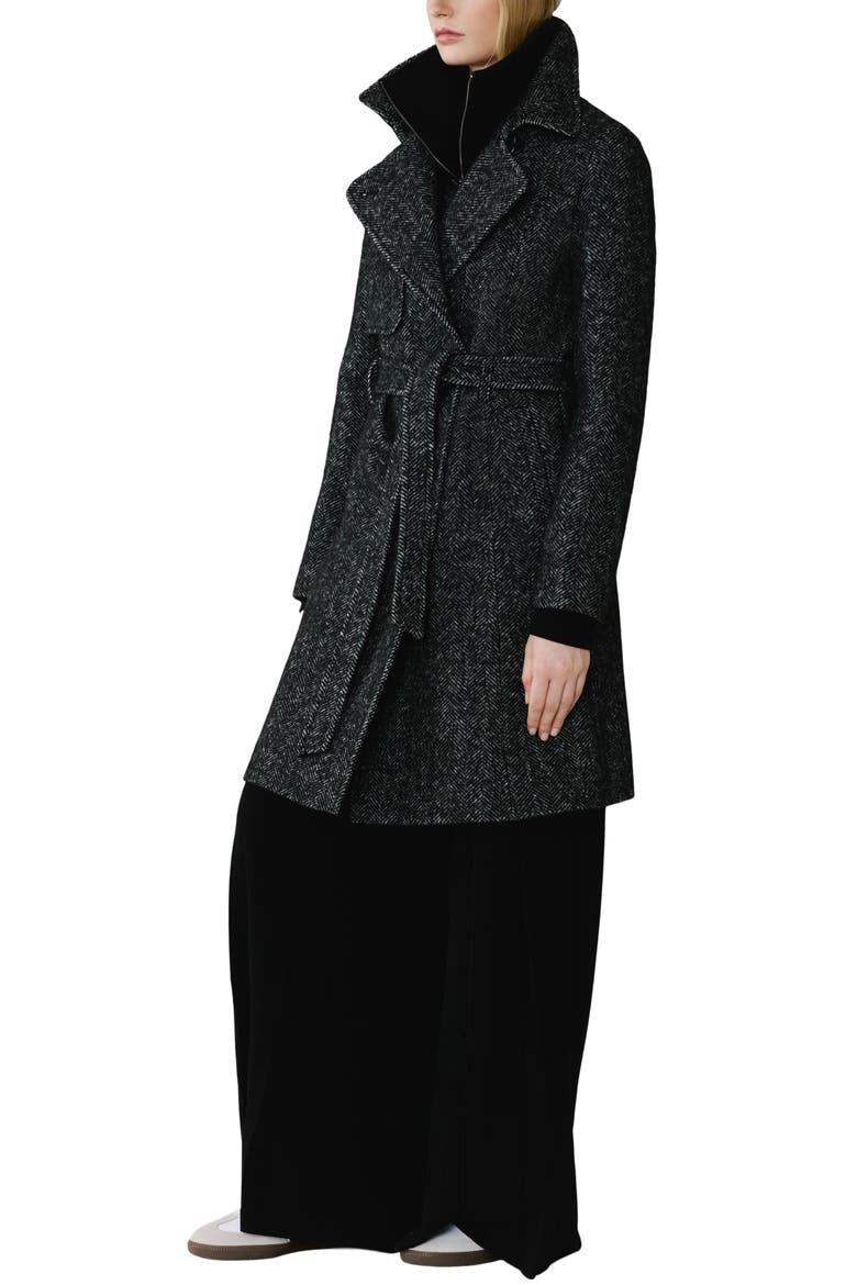 Fabianne Belted Wool Blend Coat, Alternate, color, BLACK