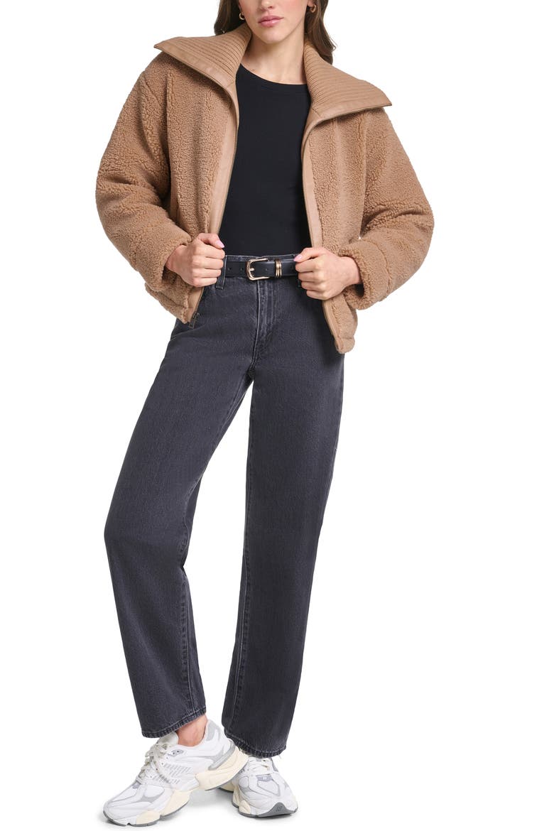 Floral Print Faux Shearling Bomber Jacket, Alternate, color, CHESTNUT