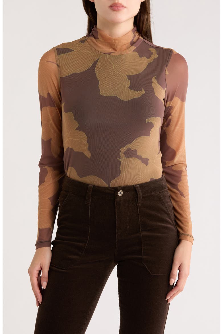 Everyday Mock Neck Long Sleeve Mesh Top, Main, color, MARIGOLD