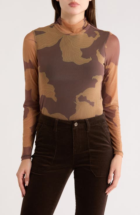 Everyday Mock Neck Long Sleeve Mesh Top