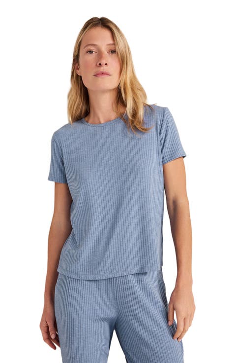 Drapey Rib Knit Short Sleeve Crewneck