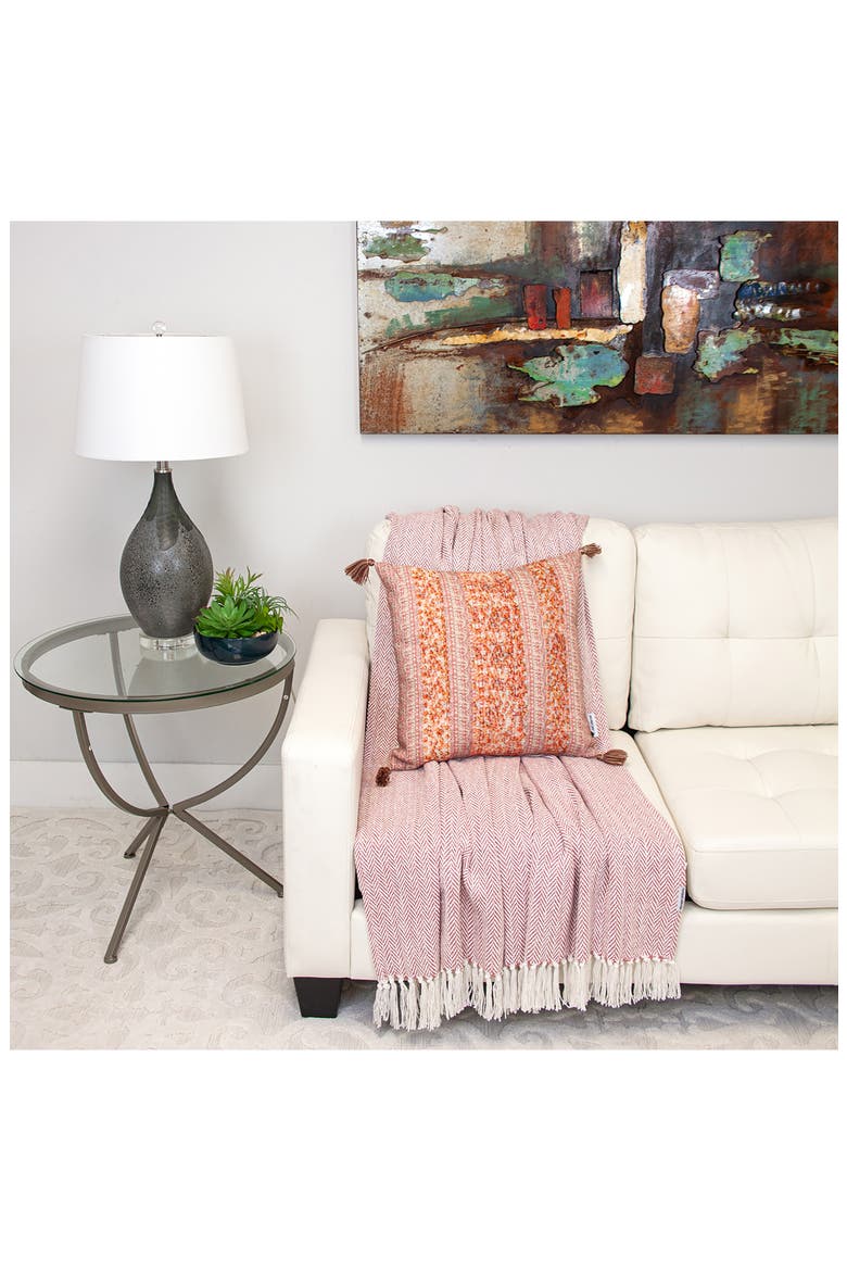 Tassel Trim Square Accent Pillow, Alternate, color, PINK