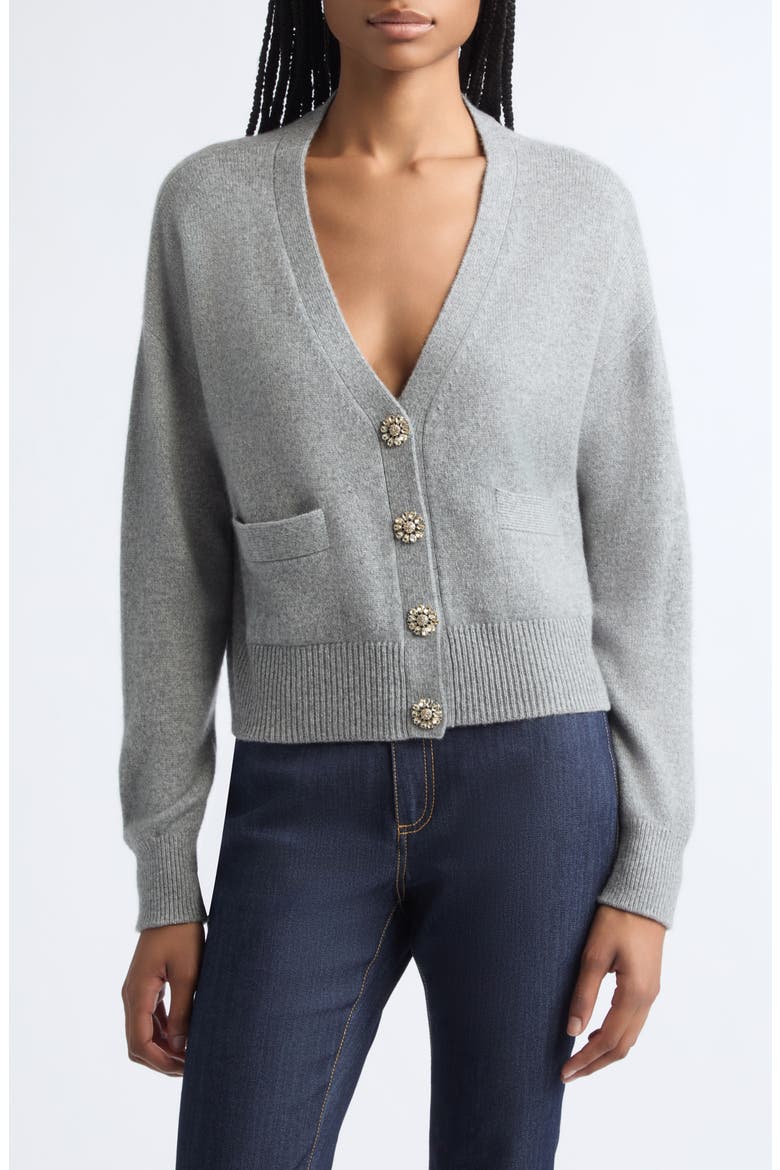 Kavita Rhinestone Cashmere Cardigan, Main, color, HEATHER GREY