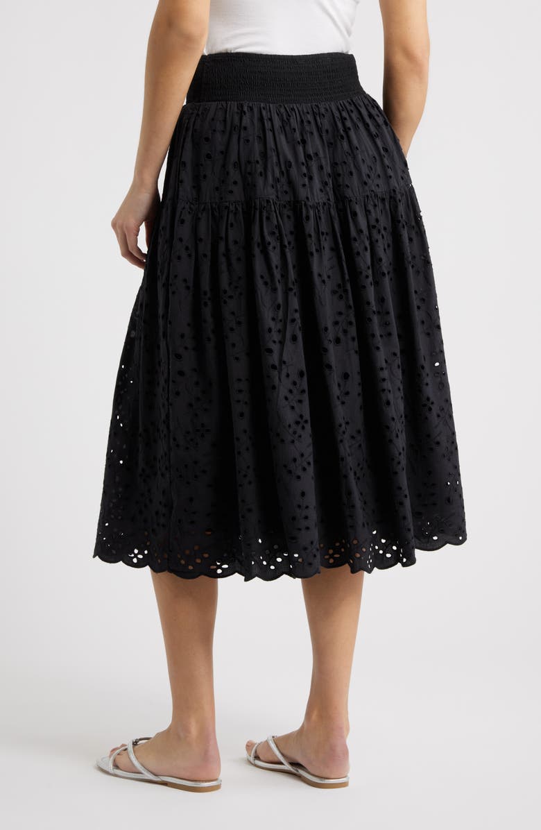 Caslon<sup>®</sup> Smocked Waist Eyelet Midi Skirt, Alternate, color, Black