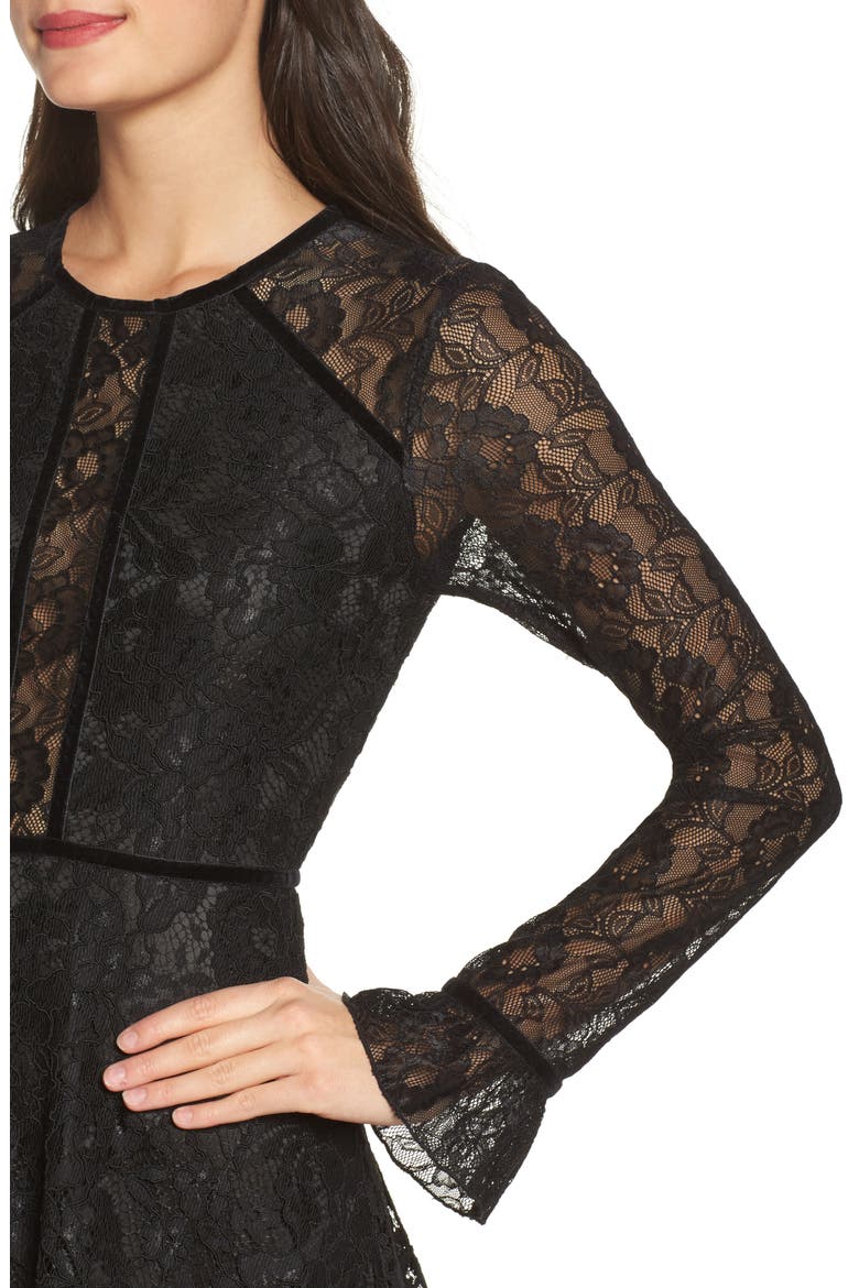 Chantilly Lace Skater Dress, Alternate, color, BLACK