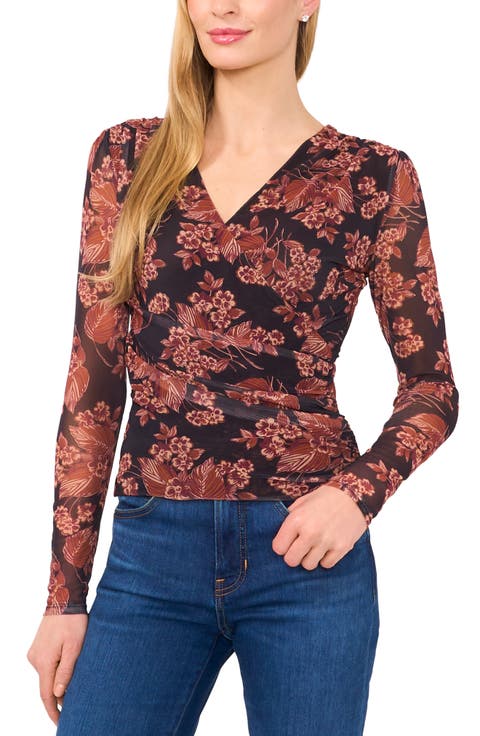 Floral Long Sleeve Mesh Top