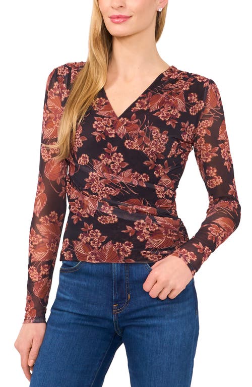 Ted Baker Floral Long Sleeve Mesh Top In Brown