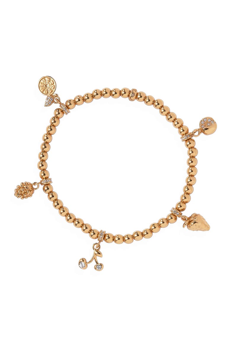 Summer Fruits Charm Stretch Bracelet, Alternate, color, Gold