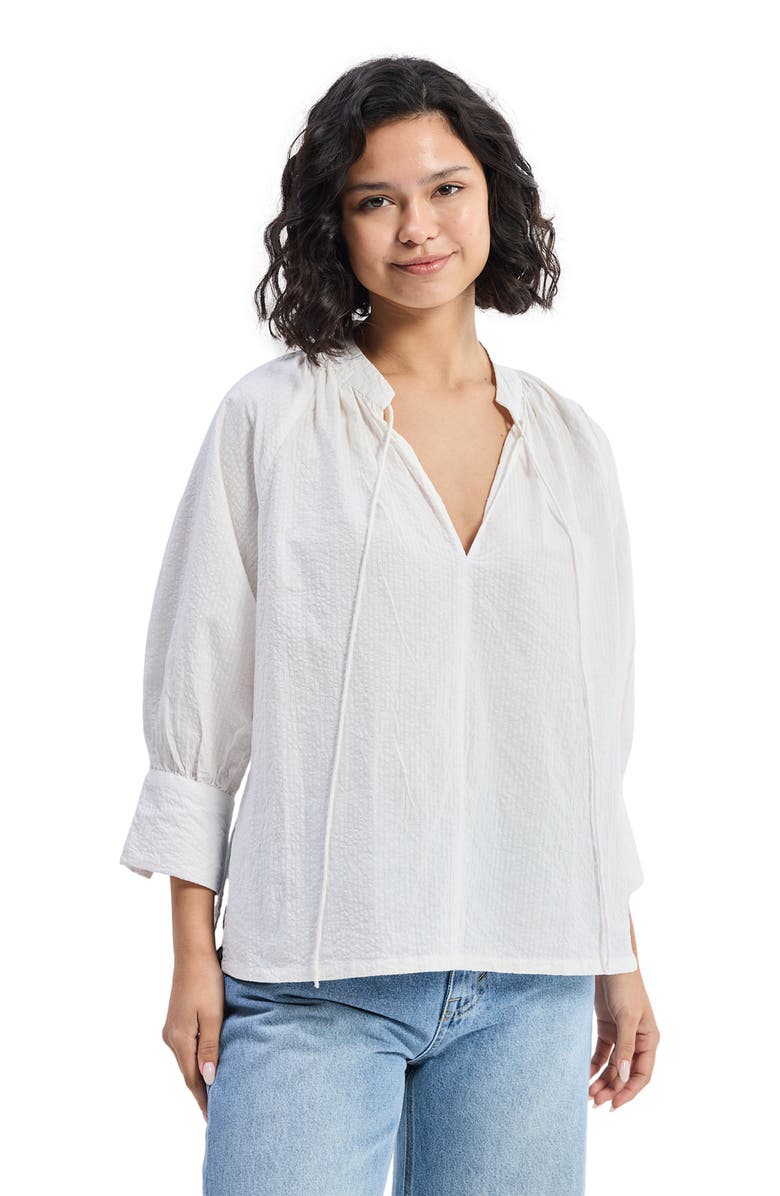 Reistor Relaxed Fit Top with Front-tie in White, Alternate, color, Striped Horizon