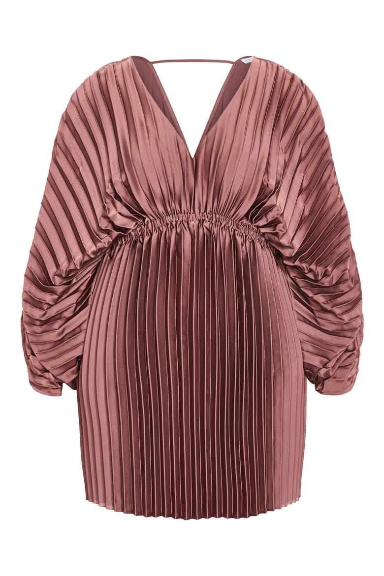 Chloe Pleated Long Sleeve Satin Minidress, Alternate, color, PINK BLUSH
