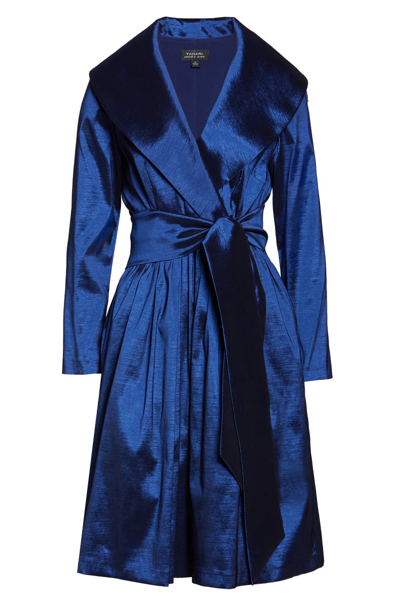 Tahari Long Sleeve Stretch Taffeta Wrap Dress, Alternate, color, 