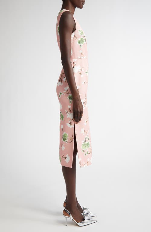 Shop Erdem Floral Print Faille Sheath Dress In Carnation Cyanotype Rose
