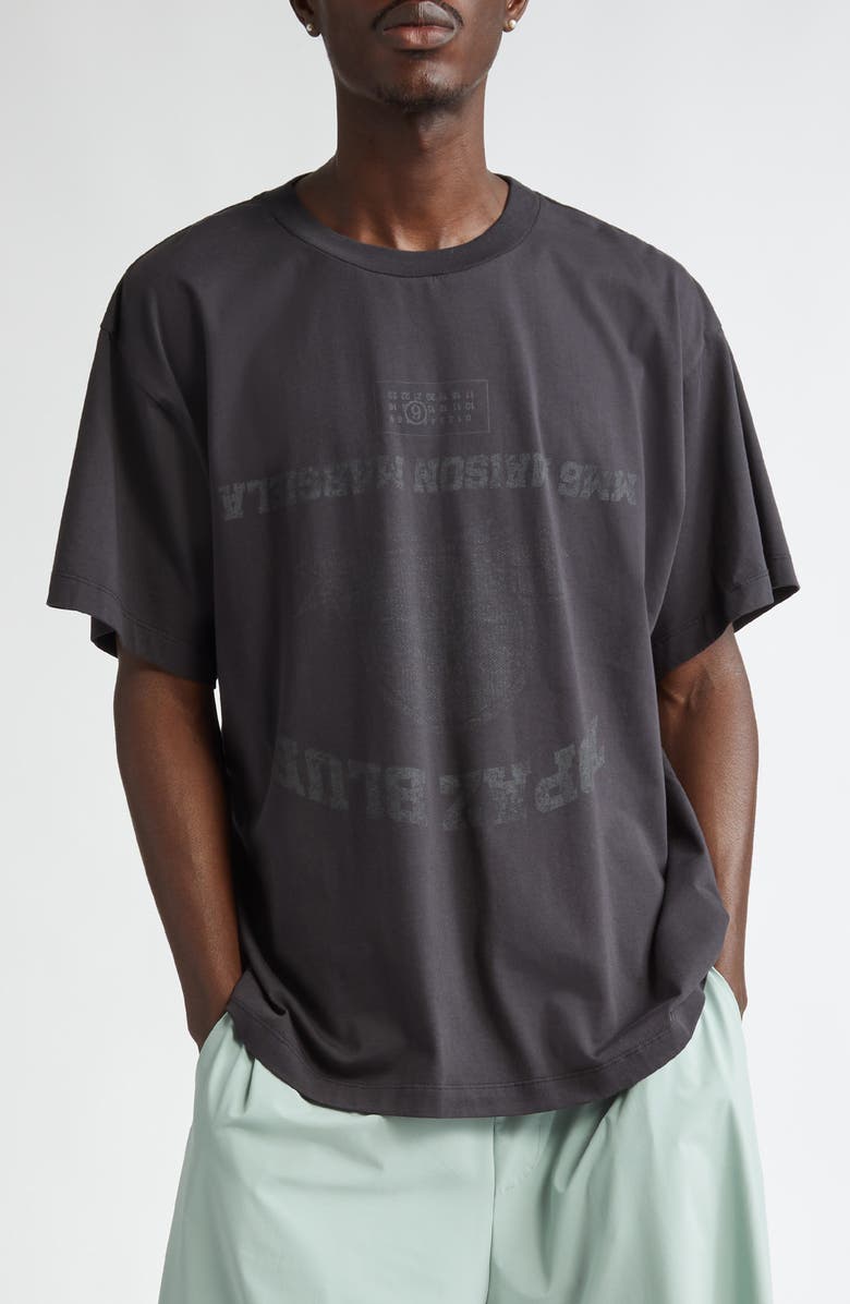MM6 Maison Margiela Topaz Blue Cotton Graphic T-Shirt, Main, color, 