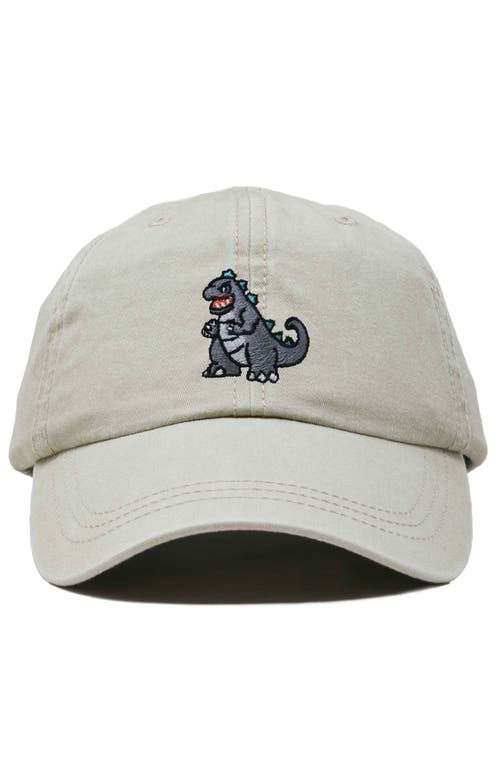 Dalix Giant Lizard Embroidered Dad Hat In Washed Stone White