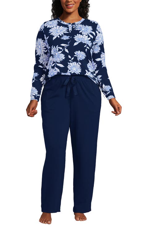 Plus Size Knit 2 Piece Pajama Set - Long Sleeve Top and Pants