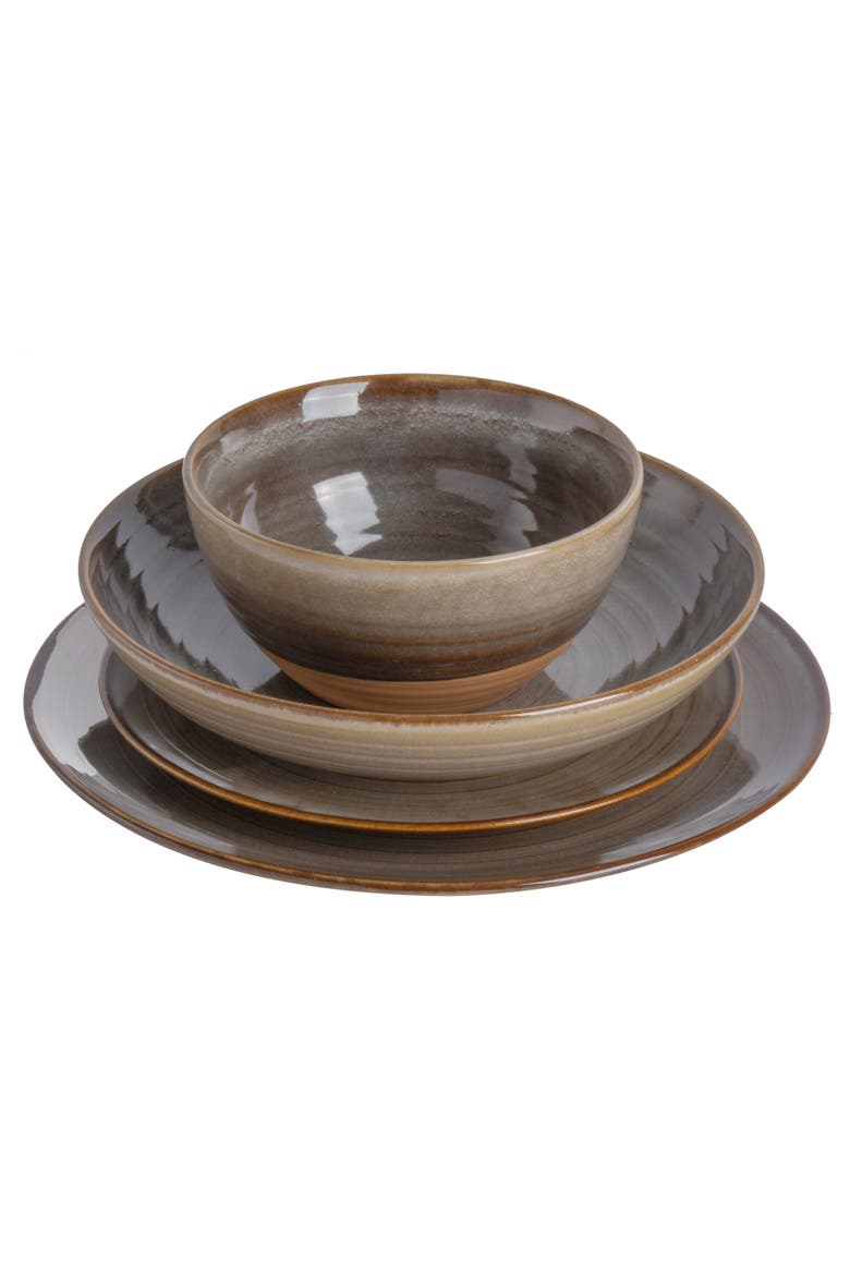 Dreamweaver 16-Piece Double Bowl Dinnerware Set, Service for 4, Alternate, color, Brown