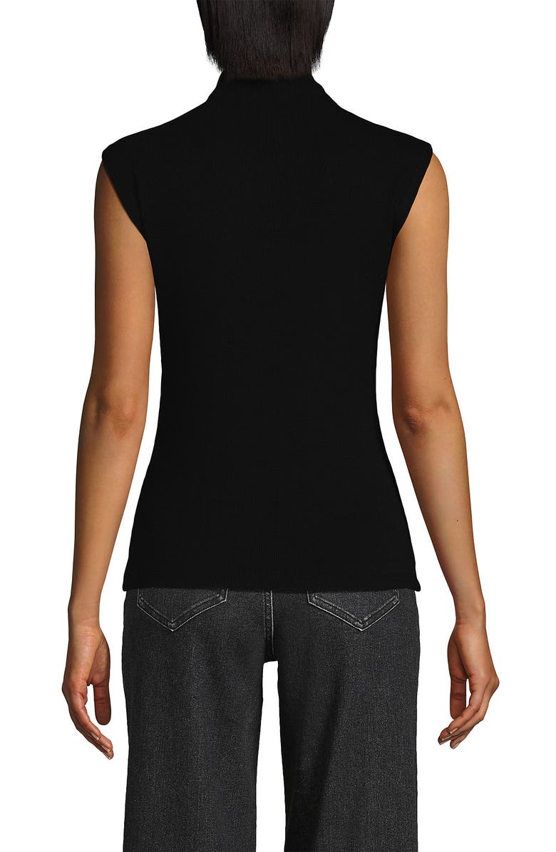 Lands' End Cap Sleeve Drapey Rib Fitted Funnel Neck Tank, Alternate, color, Black