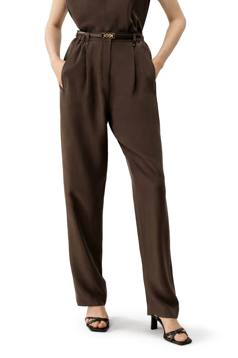Women's Sand-Washed Silk Habotai Barrel Pants, Main, color, Toffee