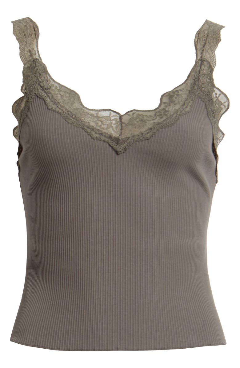 MANGO Raven Lace Trim Rib Tank, Alternate, color, Medium Heather Grey