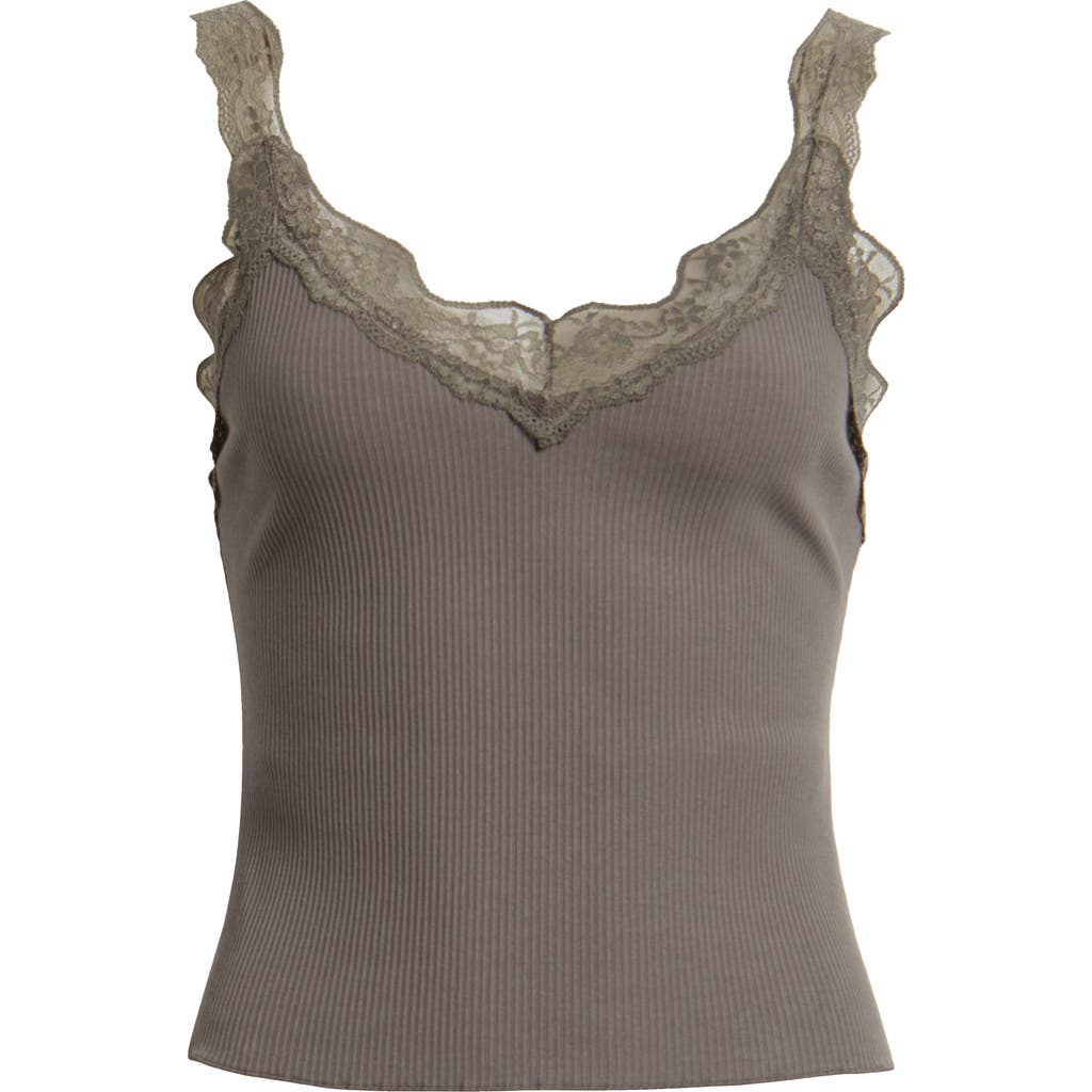 Mango Raven Lace Trim Rib Tank In Brown