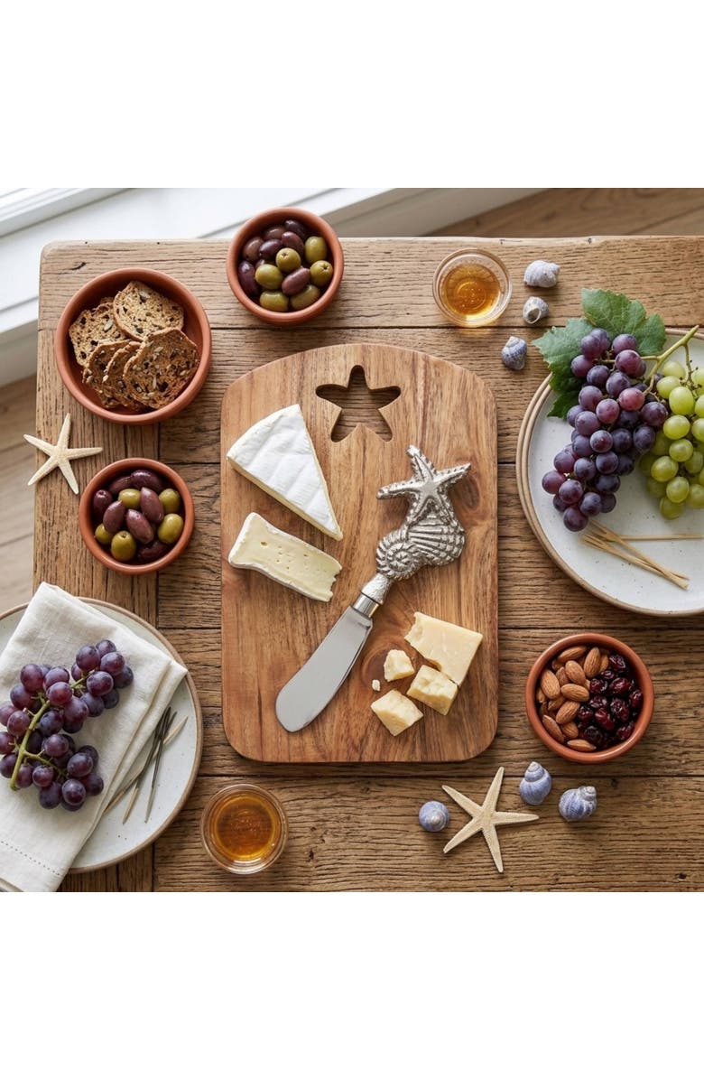 Gallerie II Sea Star Coastal Cheese Board Server with Metal Spreader Set of 2, Alternate, color, Silver