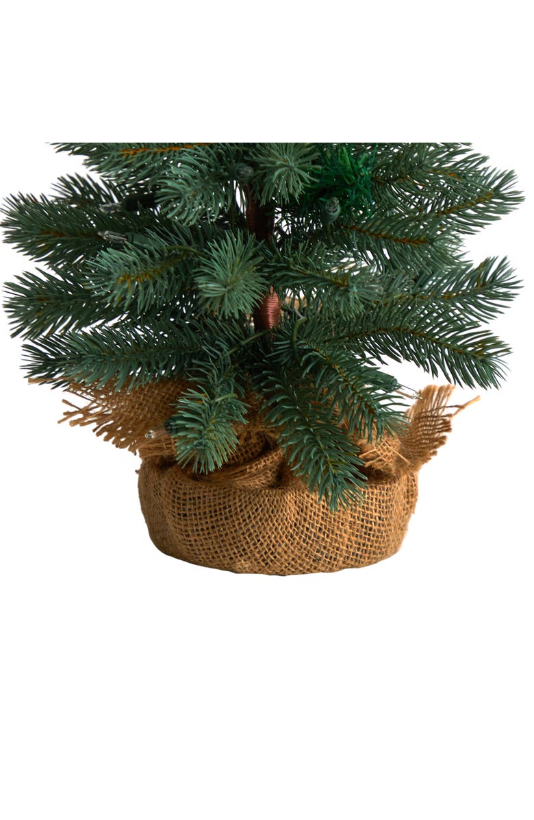 NEARLY NATURAL 3-ft Green Pine Artificial Christmas Tree with 50 Warm White Lights Set in a Burlap Base, Alternate, color, Green