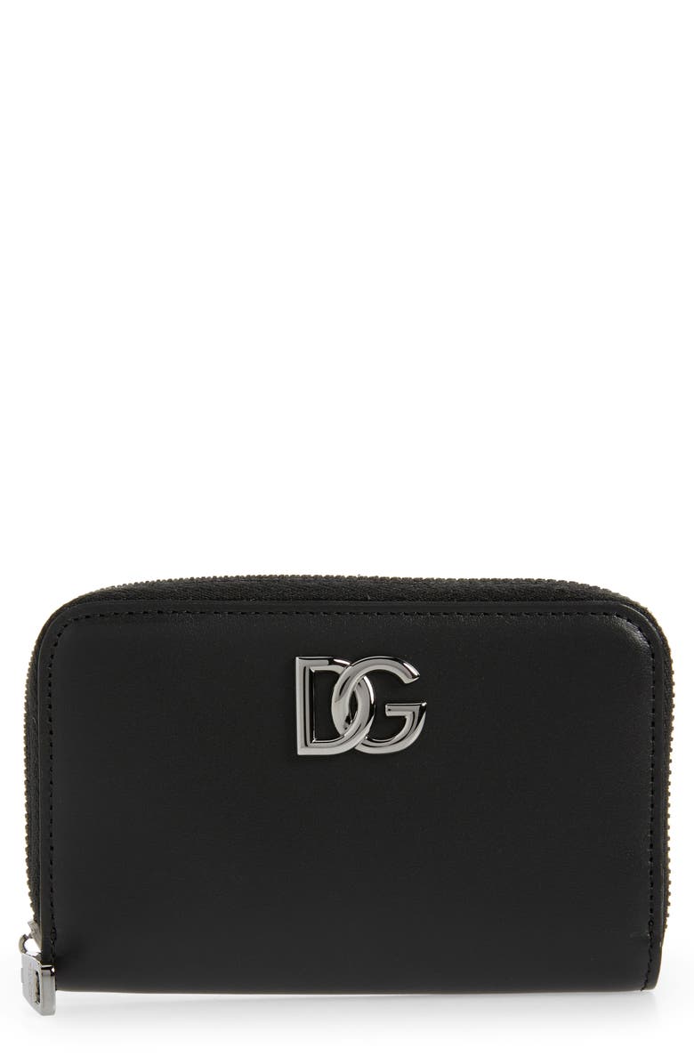 Dolce&Gabbana DG Logo Leather Zip Wallet, Main, color,