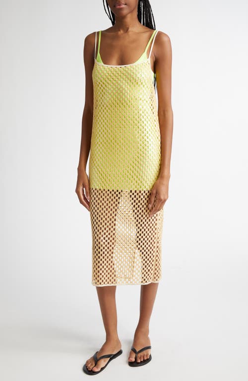 Zankov Victoire Sequined Checker Crochet Knit Midi Dress In Pebble