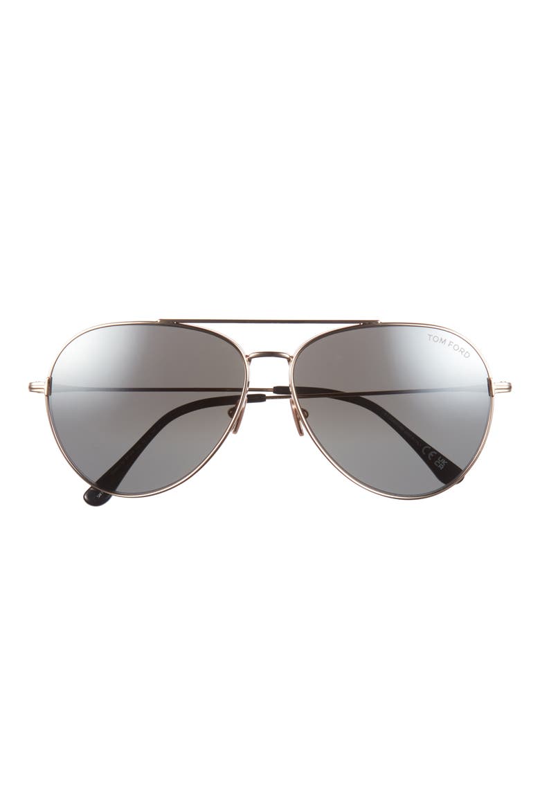 62mm Mirrored Pilot Sunglasses, Main, color, SHINY ROSE GOLD / SMOKE