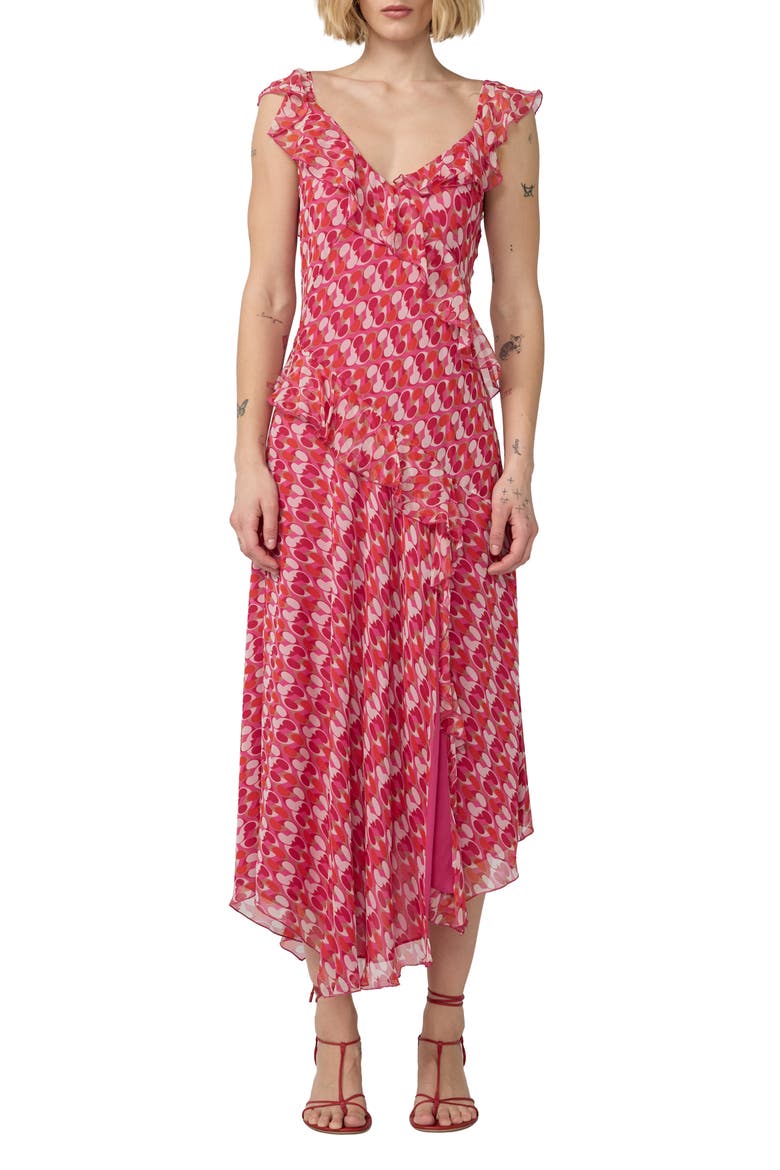 Sloane Ruffle Trim Midi Dress, Main, color, POP LINK MINI BLONDIE PINK