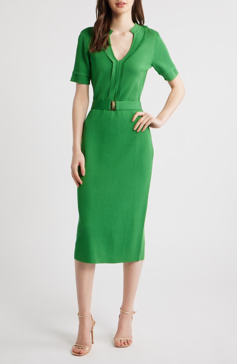 Elie Tahari The Zariyah Belted Midi Sweater Dress, Main, color, 