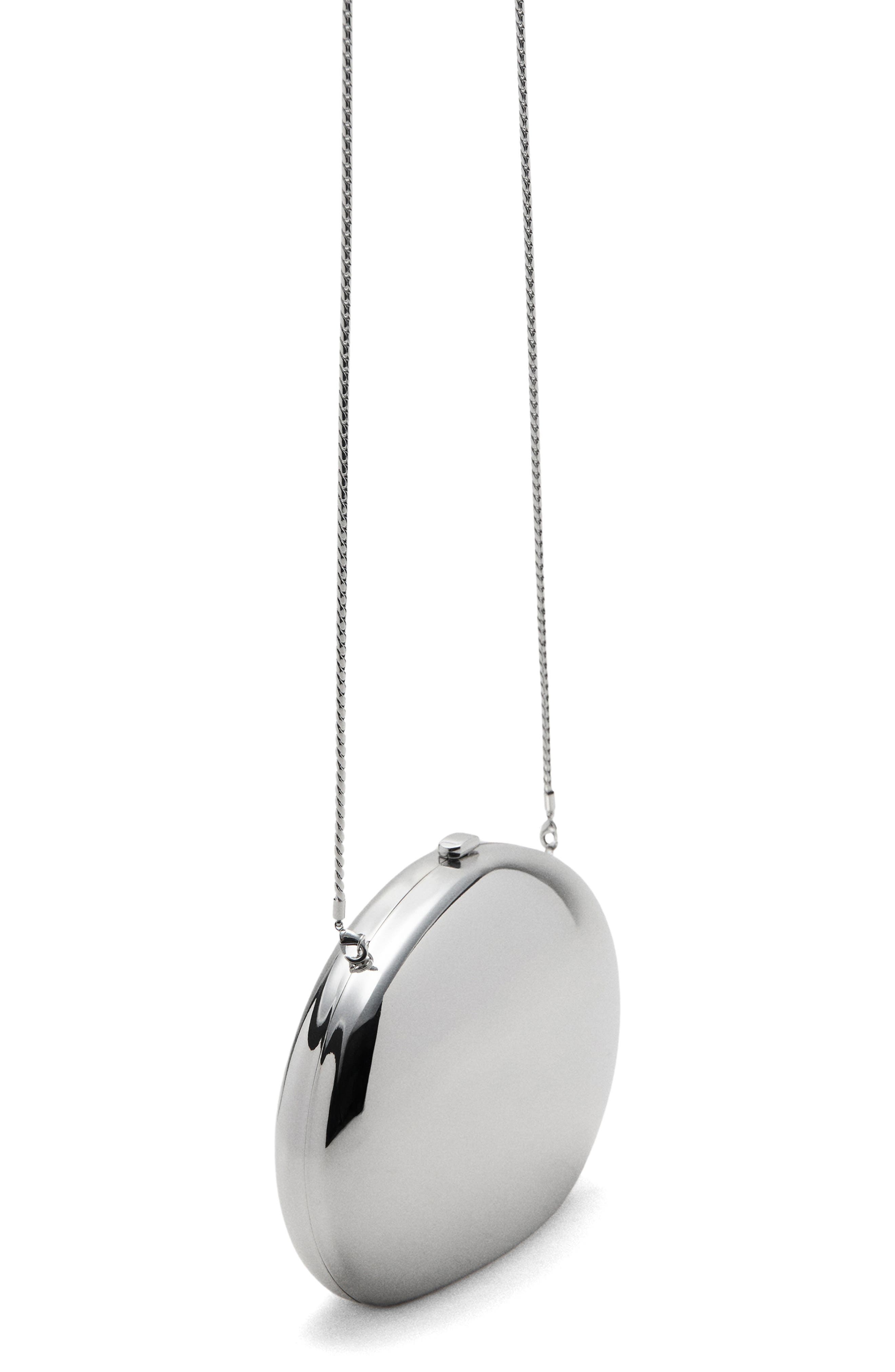 MANGO Oval Frame Clutch, Alternate, color, Silver