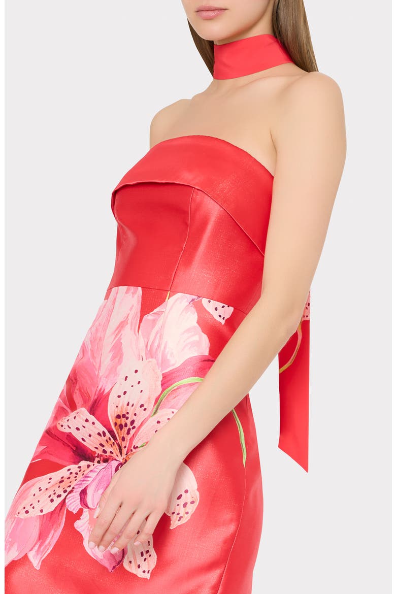 Ciara Placed Floral Strapless Faille Column Gown, Alternate, color, LIPSTICK