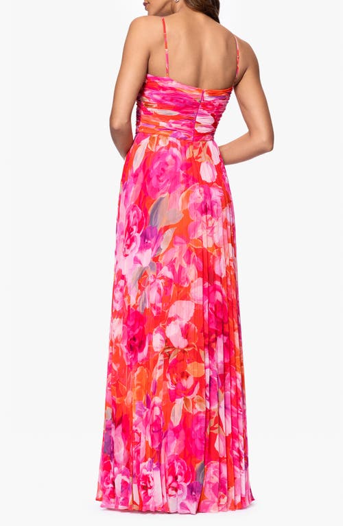 Xscape Evenings Floral Pleated Chiffon Gown
