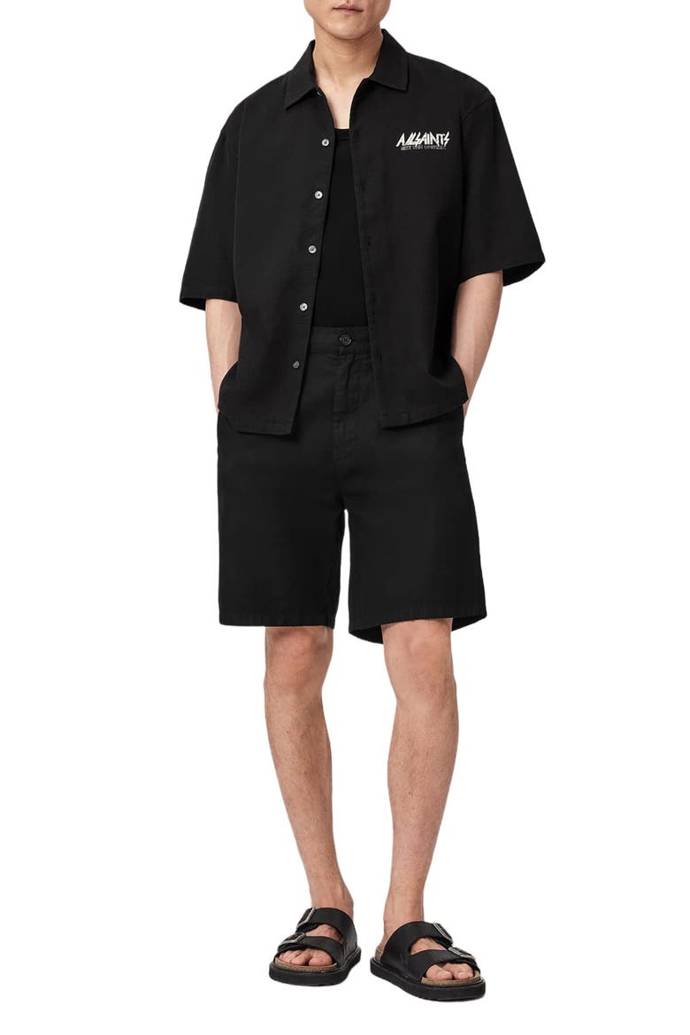 Synth Short Sleeve Button-Up Shirt, Alternate, color, ORCA BLACK