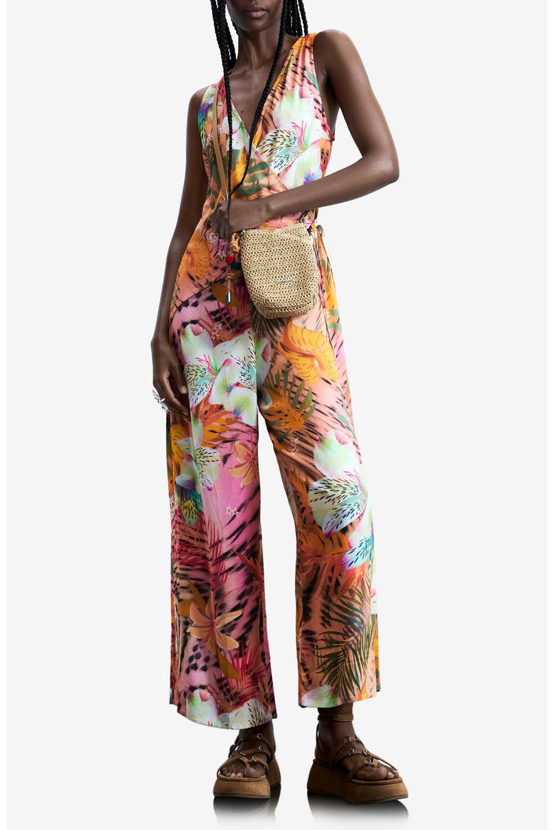 Tropical Print Wide Leg Jumpsuit, Main, color, PINK