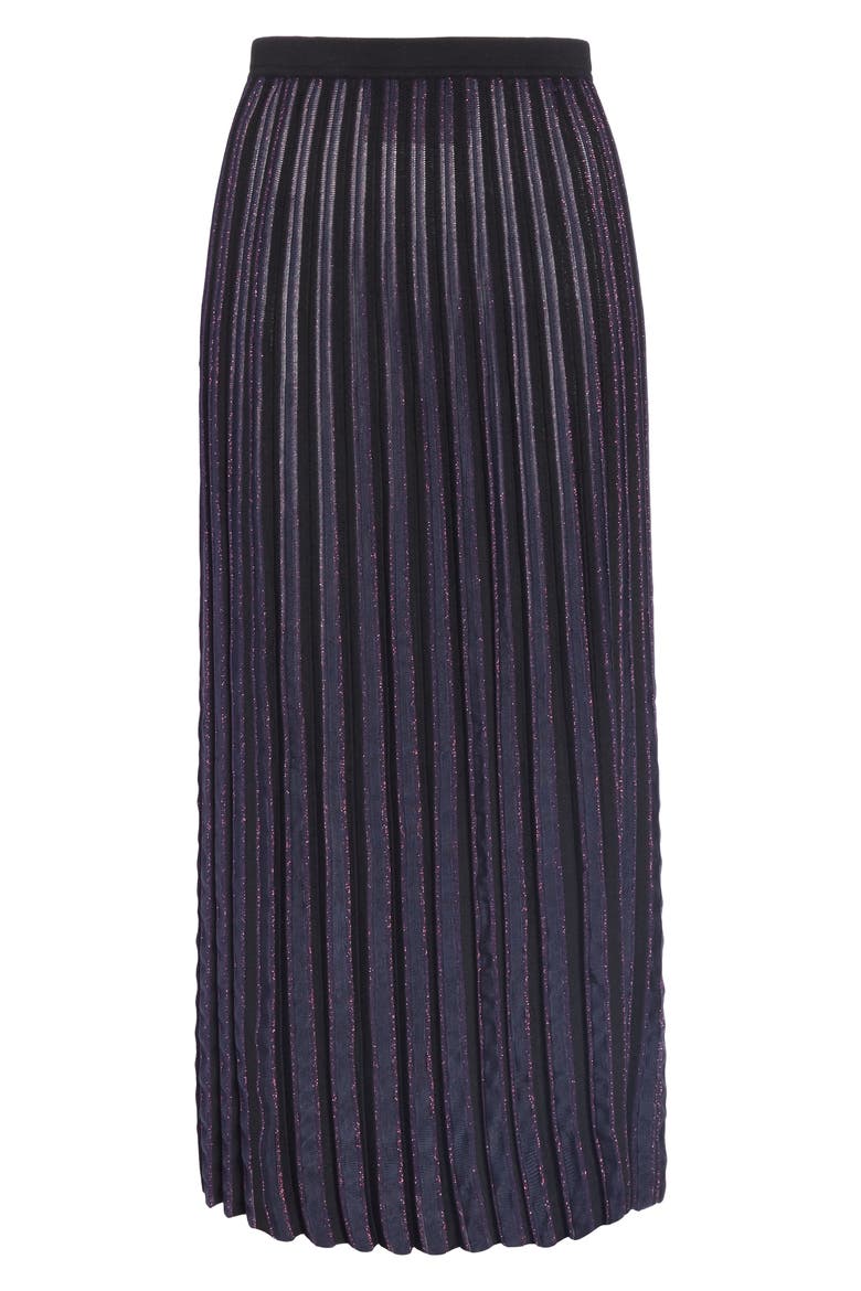 Klara Pleat Midi Skirt, Alternate, color, BLACK/ ALEX NAVY/ TOURMALINE